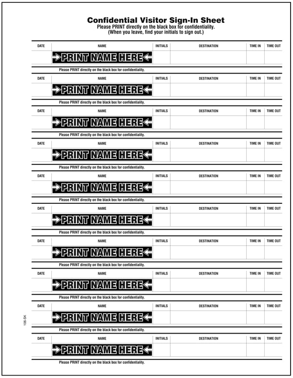 Stock - Confidential Visitor Sign-In Books for Healthcare