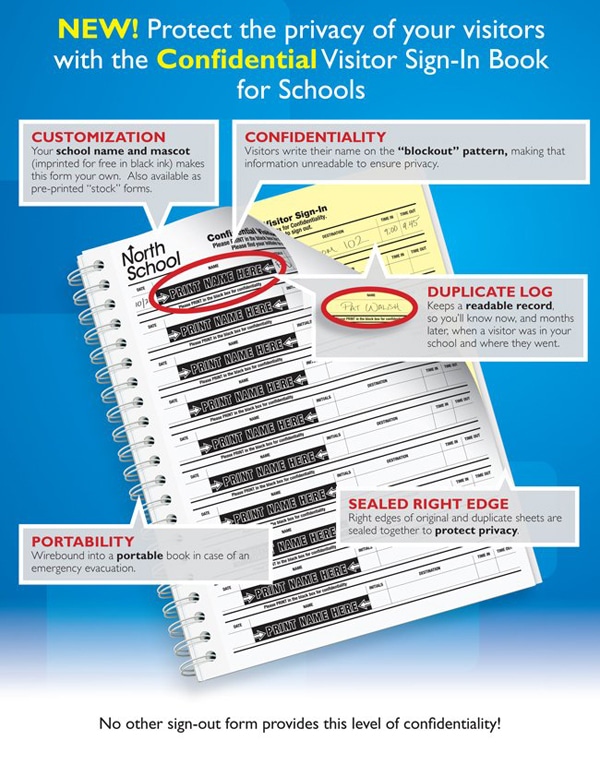 School Visitor Confidential Sign-In Books