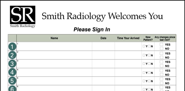 Patient Sign in sheet