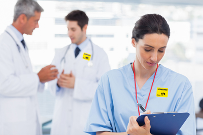 screened employee badges in a hospital