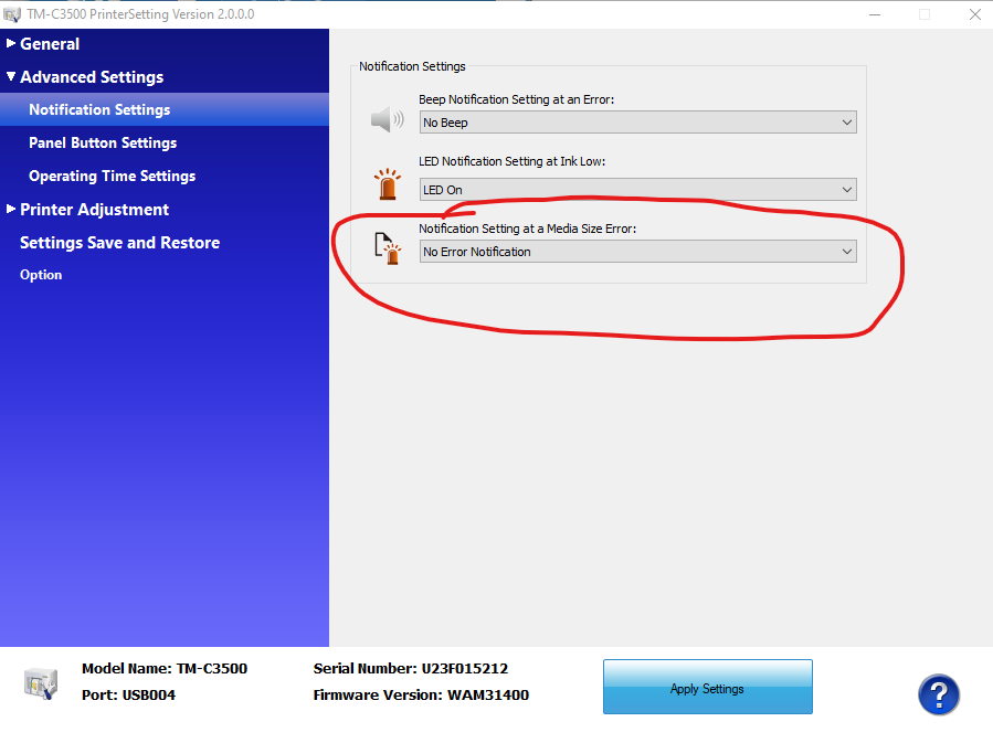 Epson Notification Settings