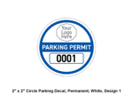 2" x 2" Circle Parking Decal, Permanent, White, Design 1