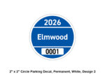 2" x 2" Circle Parking Decal, Permanent, White, Design 2