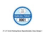 2" x 2" Circle Parking Decal, Repositionable, Clear, Design 1