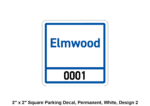 2" x 2" Square Parking Decal, Permanent, White, Design 2