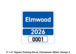 2" x 2" Square Parking Decal, Permanent, White, Design 3