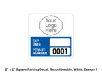 2x2, Square Parking Decal, Repositionable, White, Design 1