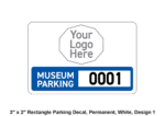 3" x 2" Rectangle Parking Decal, Permanent, White, Design 1