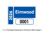 3" x 2" Rectangle Parking Decal, Permanent, White, Design 2