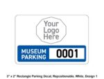 3 x 3 rectangle parking decal, repositionable, white, design 1