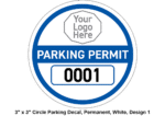 3" x 3" Circle Parking Decal, Permanent, White, Design 1