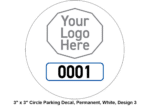 3" x 3" Circle Parking Decal, Permanent, White, Design 3