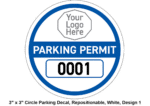 3" x 3" Circle Parking Decal, Repositionable, White, Design 1