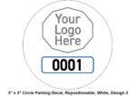 3" x 3" Circle Parking Decal, Repositionable, White, Design 3