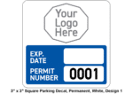 3" x 3" Square Parking Decal, Permanent, White, Design 1