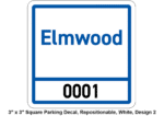 3" x 3" Square Parking Decal, Permanent, White, Design 2