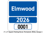 3" x 3" Square Parking Decal, Permanent, White, Design 3