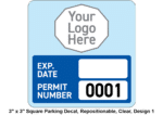 3" x 3" Square Parking Decal, Repositionable, Clear, Design 1