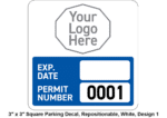 3" x 3" Square Parking Decal, Repositionable, White, Design 1