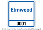 3" x 3" Square Parking Decal, Repositionable, White, Design 2