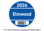 3 x 3 circle parking decal, repositionable, white, design 2