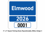 3 x 3 square parking decal, repositionable, white, design 3