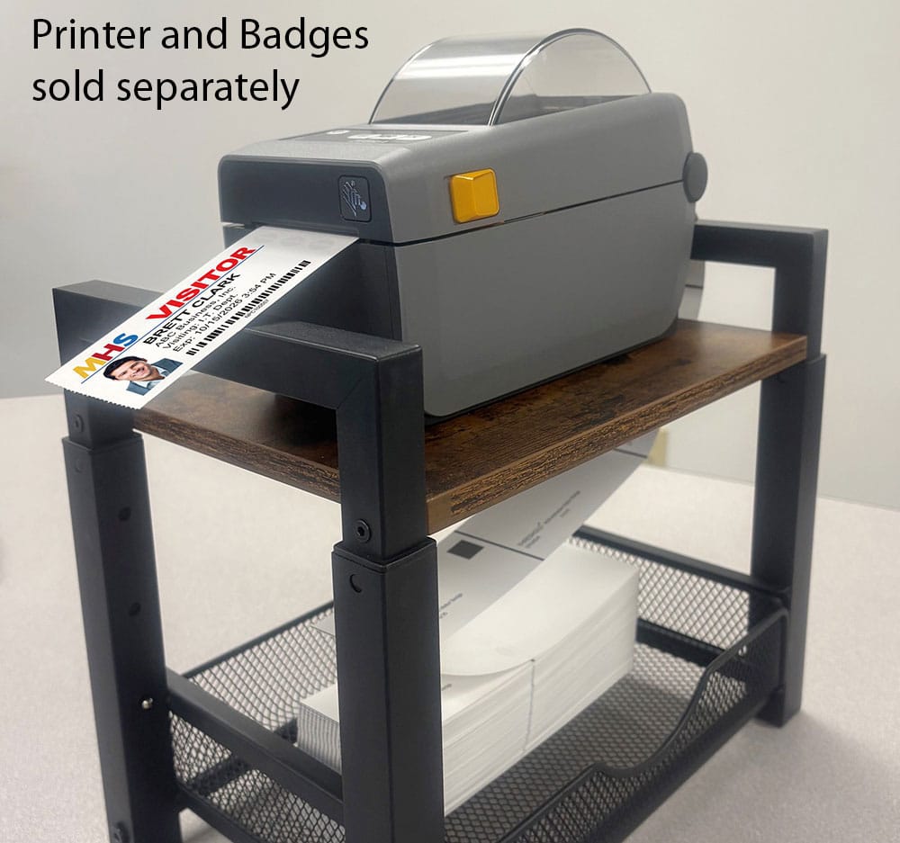 Fanfold badges, printer, and stand